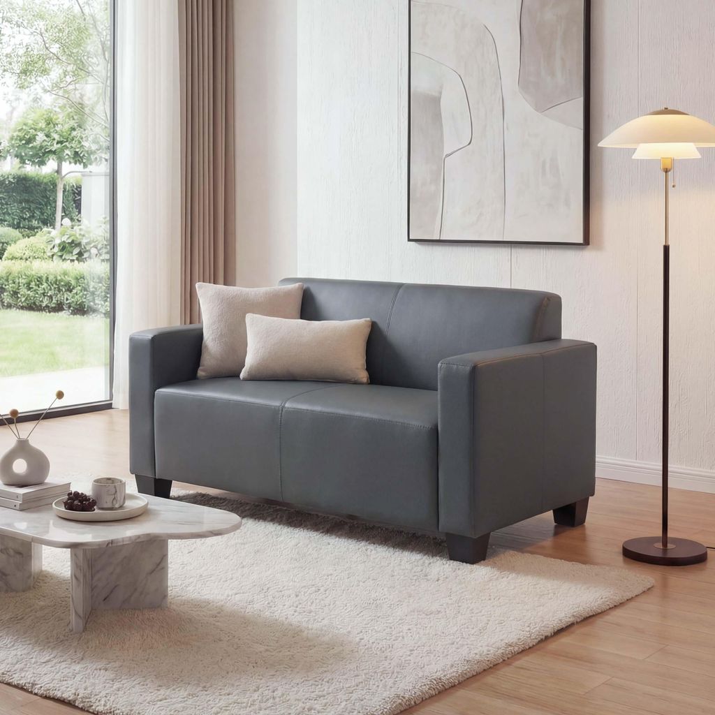 2er Sofa Couch Lyon Loungesofa Kunstleder dunkelgrau