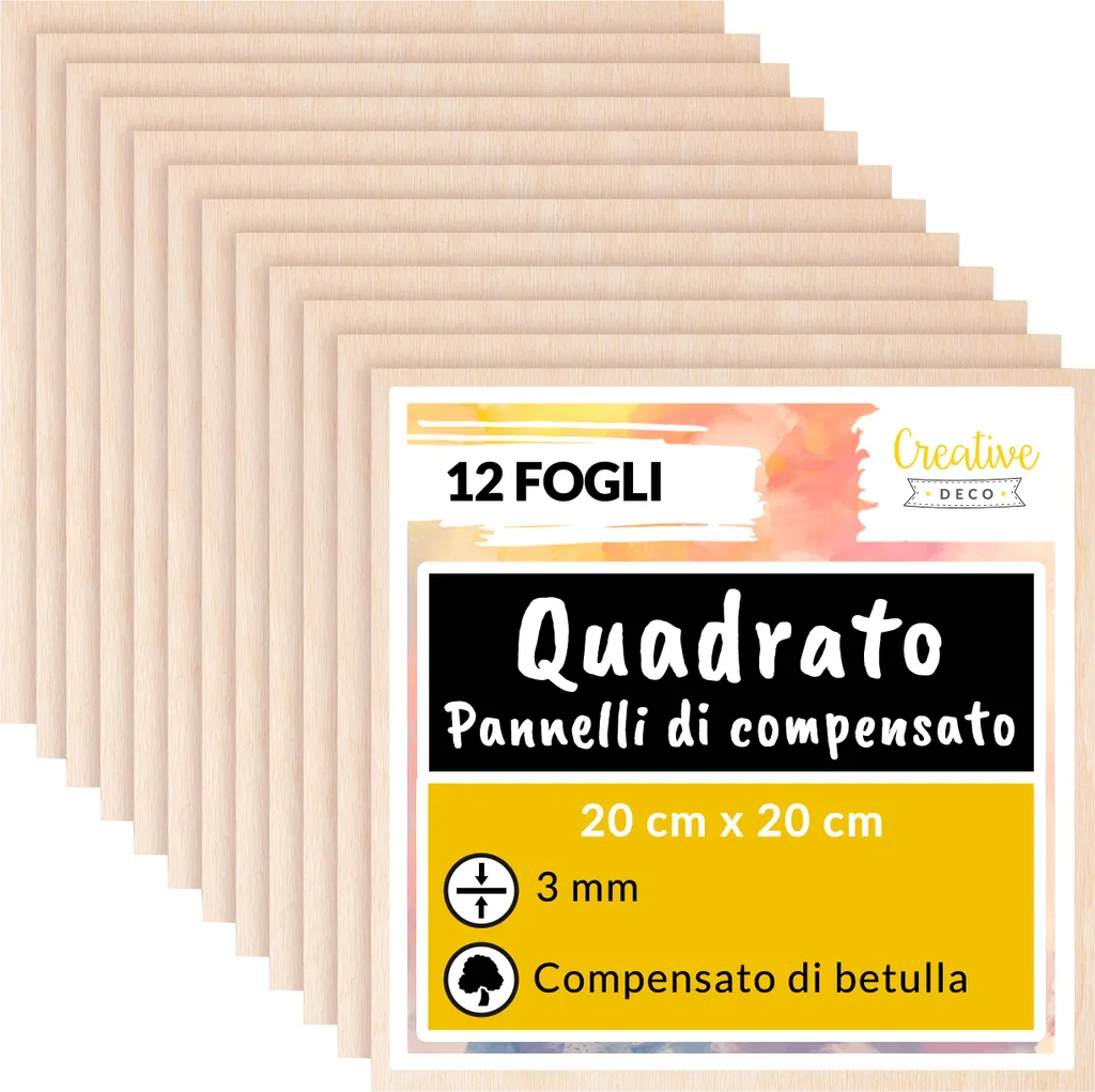Set 12 Fogli Compensato Betulla 3mm 200x200mm | Taglio Laser e CNC