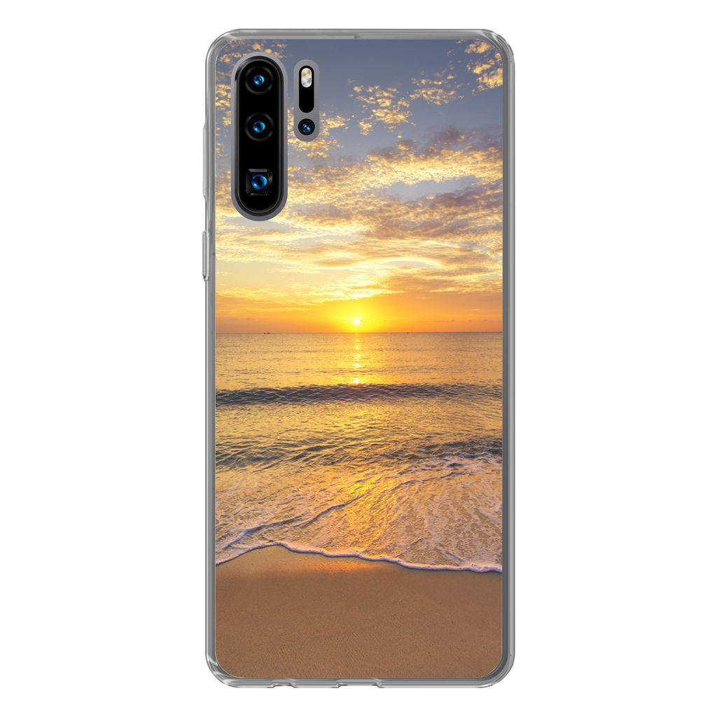 MuchoWow Handyhülle Schutzhülle Hülle für Huawei P30 Pro Strand - Sonnenuntergang - Meer Silikon Softcase Handy Hülle - Schutzdeckel