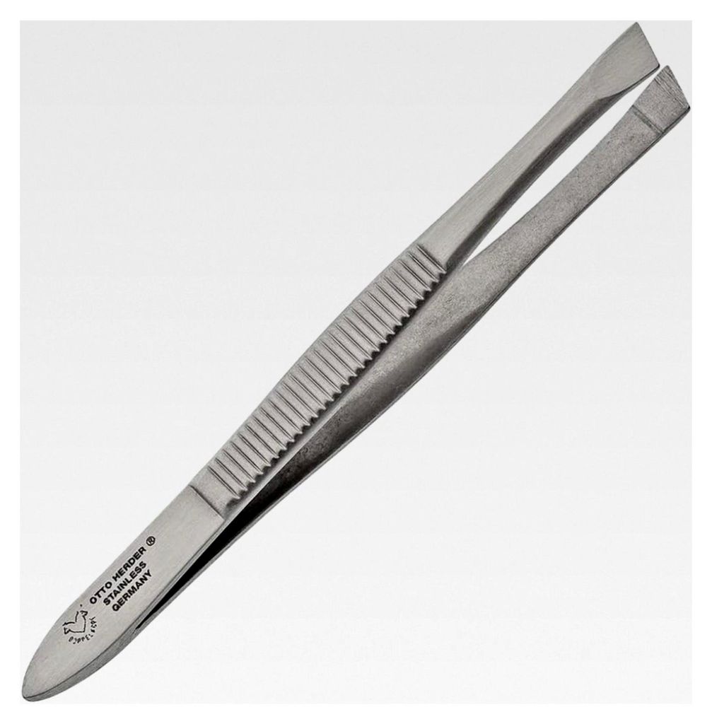 OTTO HERDER ZUPFPINZETTE – rostfreie Pinzette 8 cm mit geriffeltem Griff - Augenbrauenpinzette für präzise Haarentfernung in abgeschrägter Aus...