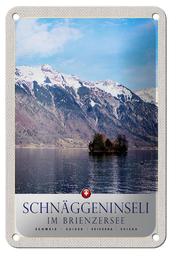 Blechschild Reise 12x18cm Schnäggeninseli Schweiz in Brienzersee