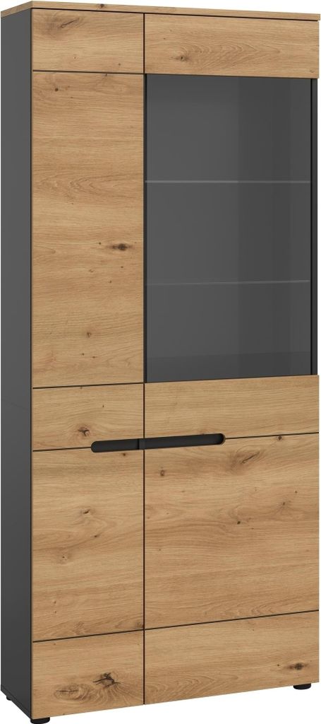 Vitrine >Canu< in Basalt Grau / Artisan - 190x80x37cm (BxHxT)