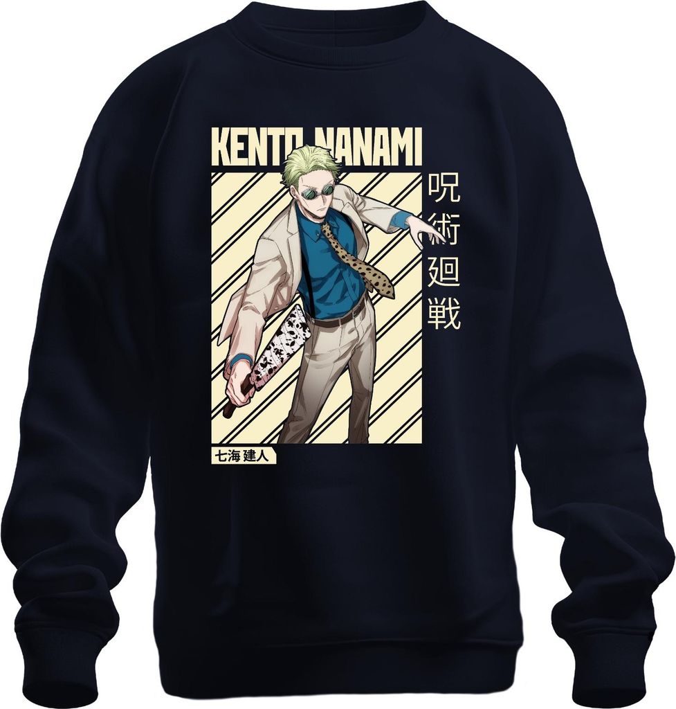 Kento Nanami Jujutsu Kaisen Anzug Brille Krawatte Klinge Manga Uni Sweatshirt Pullover, Navy, XL