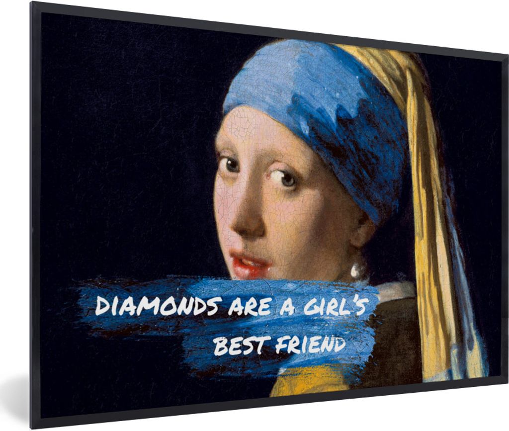 MuchoWow Gerahmtes Poster Vermeer - Das Mädchen mit dem Perlenohrring - Zitat 30x20 cm - Poster mit Schwarzem Bilderrahmen Wandposter Rahmen Fot...