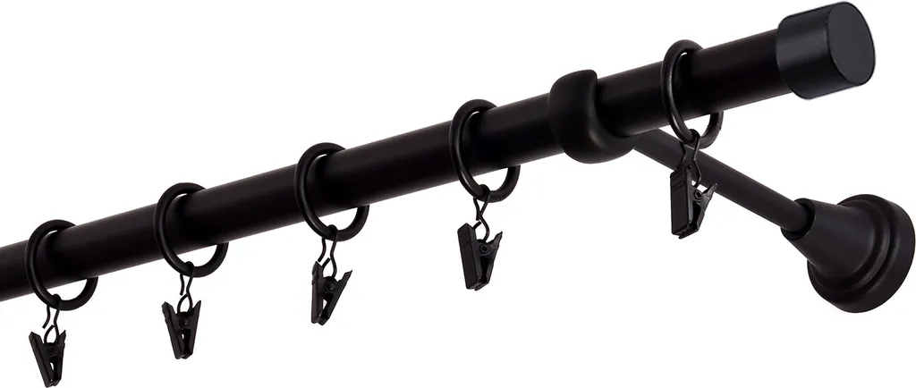 Bastone Per Tende 600 cm Nero Metallo - Asta Singola a Parete Robusta - 8