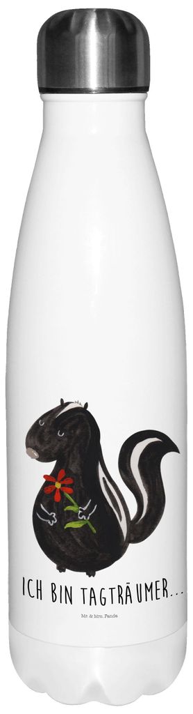 Mr. & Mrs. Panda Trinkflasche Stinktier Blume - Weiß - Geschenk, Raubtier, Skunk, trinkflaschen, Träume, Thermosflasche, thermosflaschen, Dreams,...