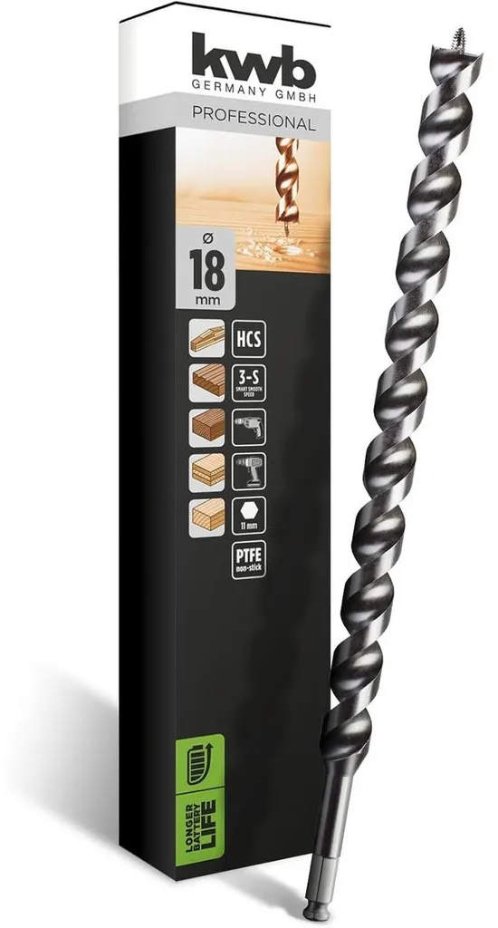 Foret serpentin bois 18mm de 46cm, mèche longue haute précision kwb