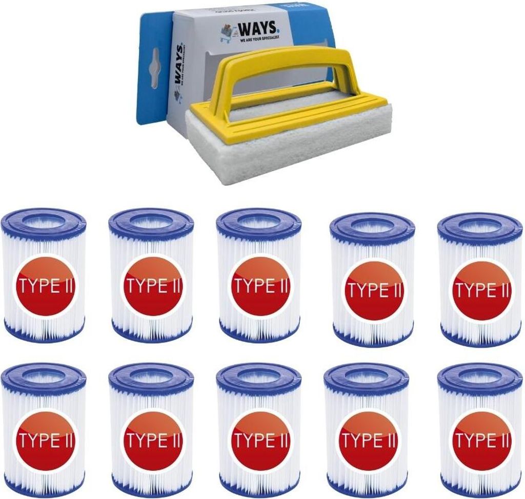 Bestway - Typ-II-Filter geeignet für Filterpumpe 58383 - 10 Stück & WAYS Scheuerbürste
