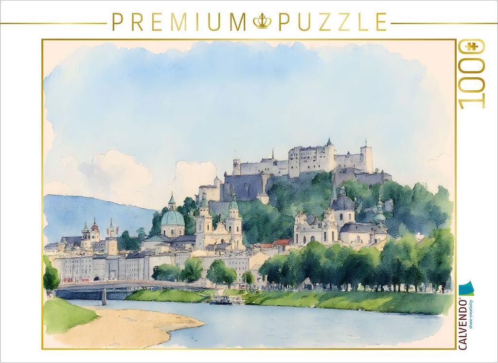 CALVENDO Puzzle Blick auf Burg Hohensalzburg und Salzburg | 1000 Teile Lege-Größe 64x48cm Foto-Puzzle für glückliche Stunden