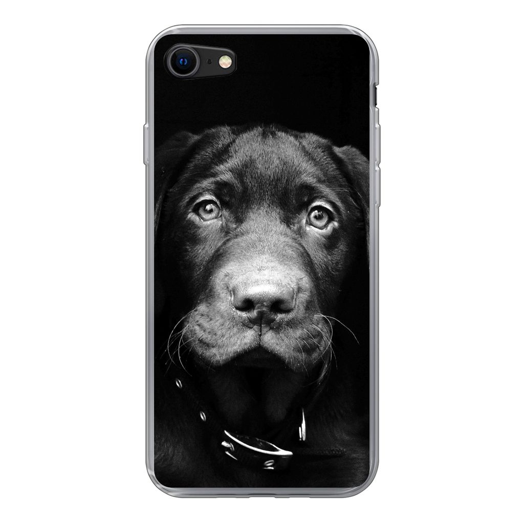 MuchoWow Handyhülle Schutzhülle Hülle für iPhone SE 2020 Hund - Leicht - Schwarz Silikon Softcase Handy Hülle - Kartenbesitzer
