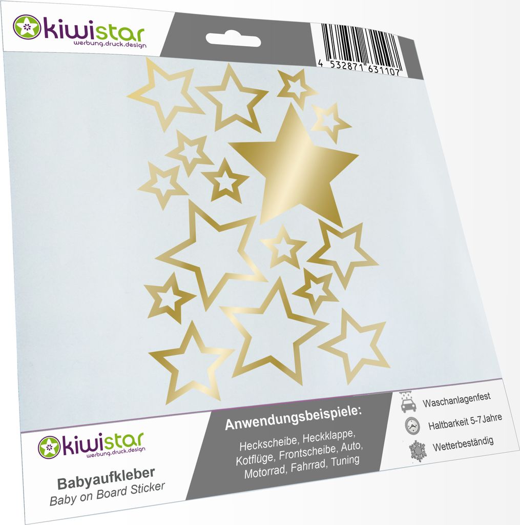 Bogengröße A3 - Sterne - Selbstklebende Folie - Stars Set2 IN 15 Farben - Neon + Chrom! Sticker Aufkleber