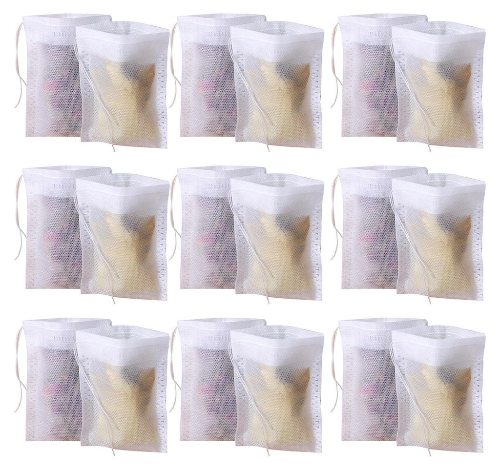 100 Stück Tee-Ei-Beutel, hitzebeständig, lebensmittelecht, BPA-frei, dichte Löcher, Kordelzug, Siegelfilter, Kräutertee, leere Beutel, Haushalt...