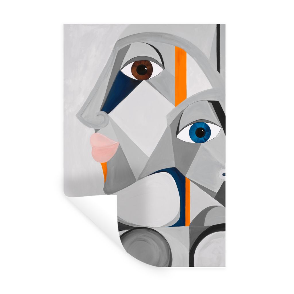 MuchoWow Wandtattoo Wandsticker Wandaufkleber Abstrakt - Gesichter - Lippen - Grau 80x120 cm Selbstklebend und Repositionierbar - Repositionierba...