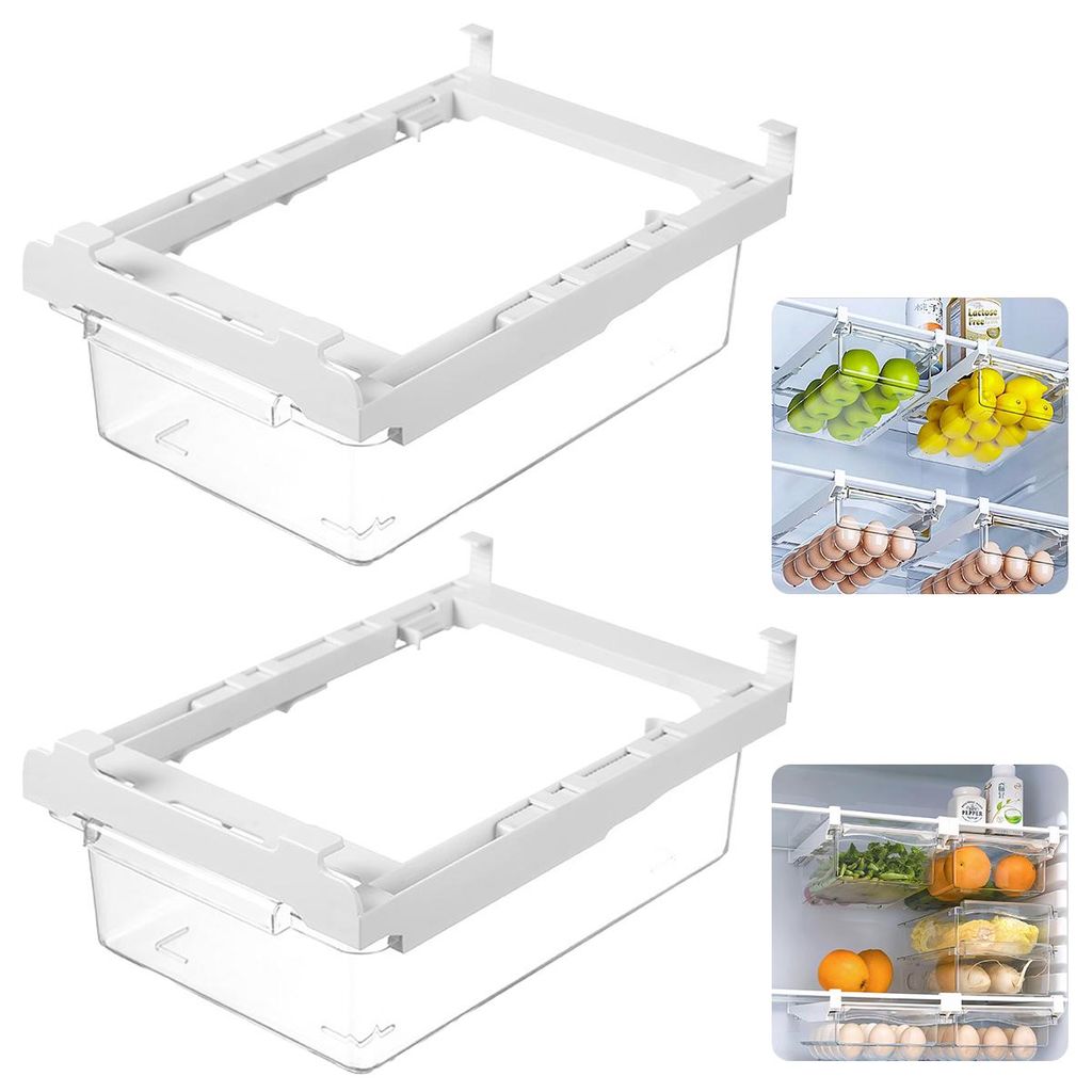 2-teiliger Kühlschrank-Schubladen-Organizer – Ausziehbare Regale für Eier, Obst, Gemüse und Meeresfrüchte
