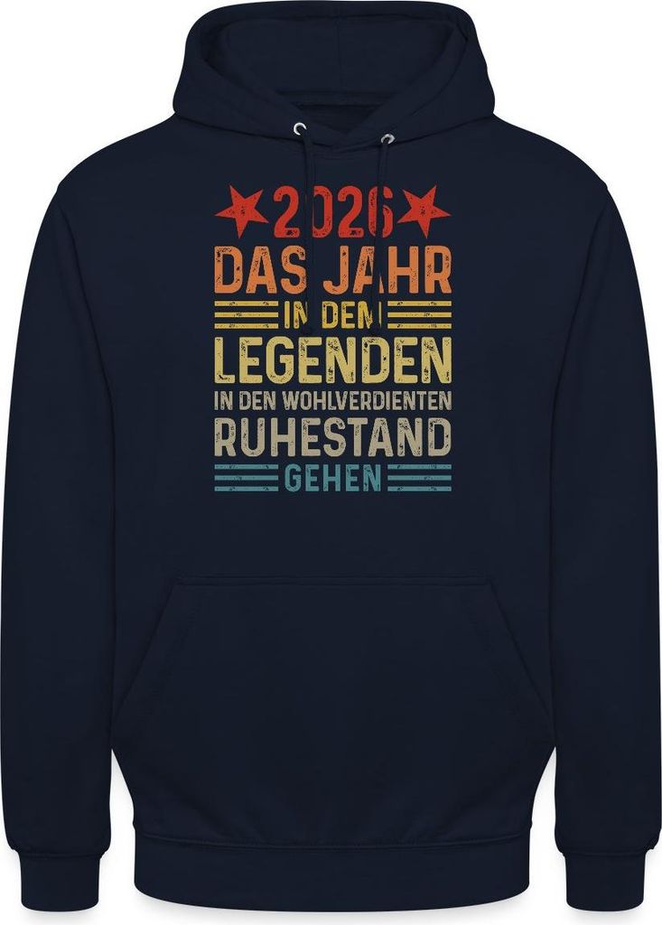 Spreadshirt 2026 Legende Ruhestand Rentner Pensionär Geschenk Uni Hoodie, 4XL, Navy
