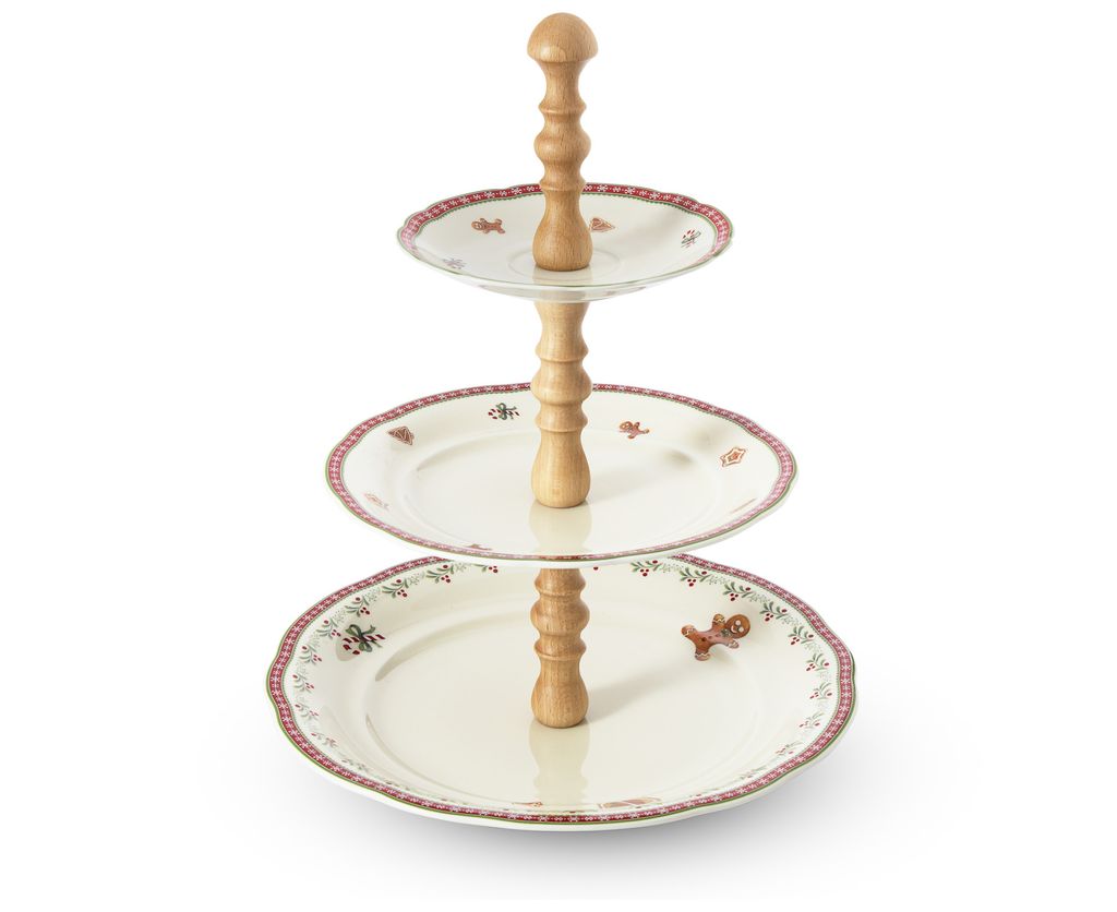 Etažér, světlé dřevo, vánoční porcelán, perníčky, Leander Obrázek produktu 