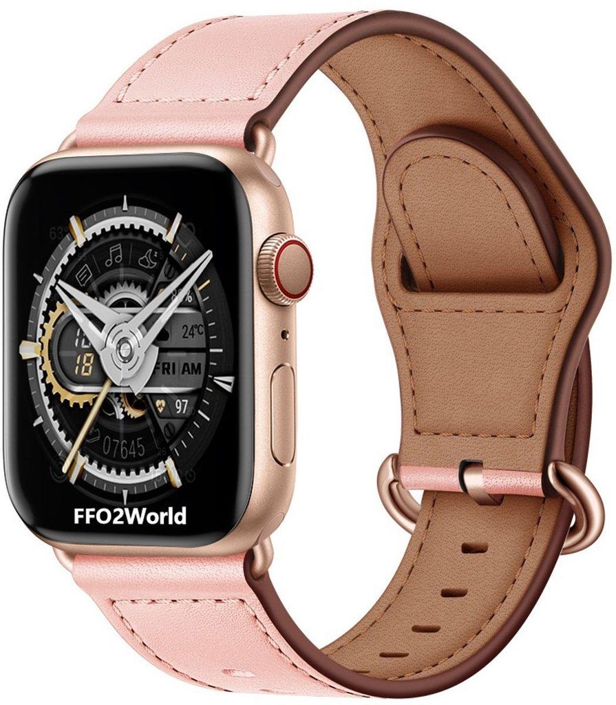 FFO2World Luxus-Lederarmband – Apple Watch 42–49 mm (Serie 1–11, Ultra) – Edler Lederanschluss, Premium-Design – Rosa