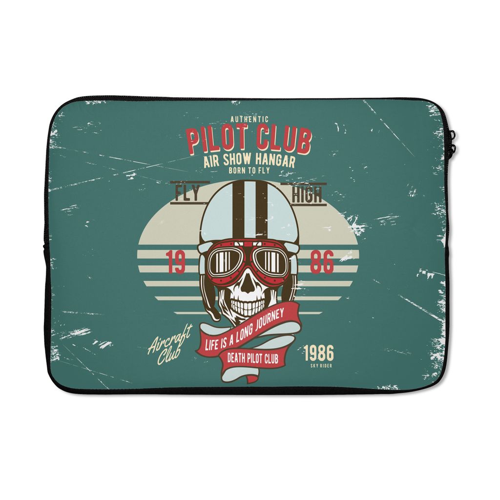 MuchoWow Laptop Hülle 14 ZollTotenkopf - Kleidung - Pilot - Vintage Laptoptasche - Laptoptasche - Stoßsicher - Schutzhaube