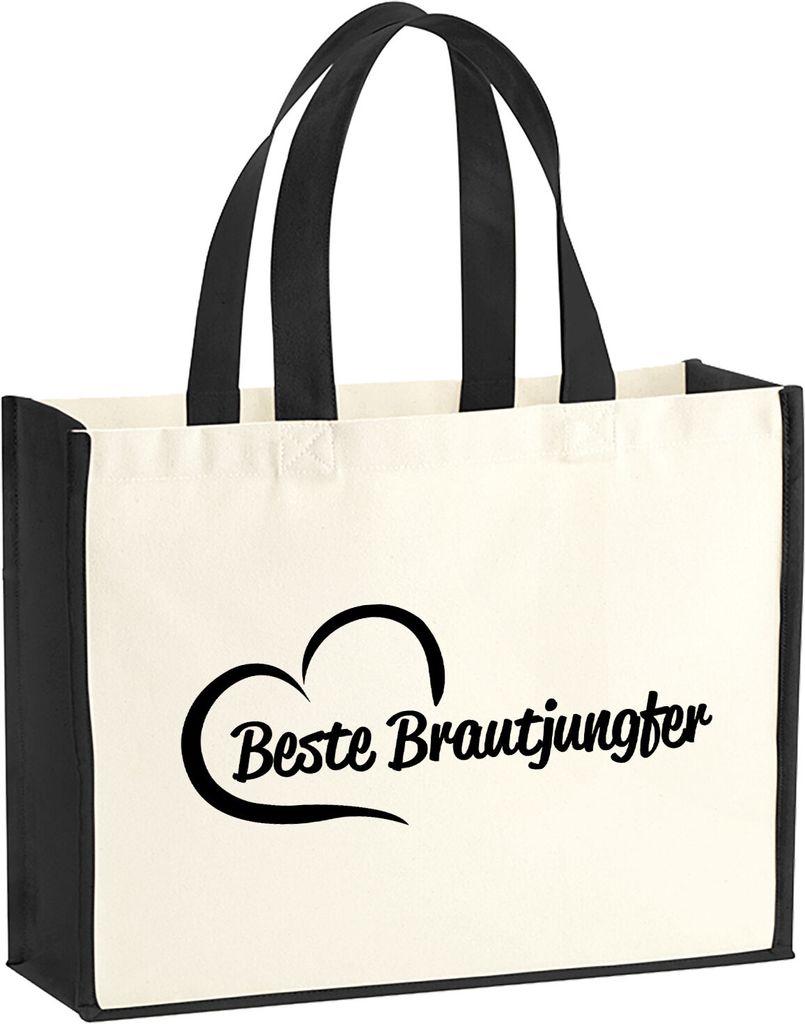 Huuraa Jutetasche Beste Brautjungfer Herz 21 Liter Black Jute und Baumwolle Einkaufstasche Geschenkidee