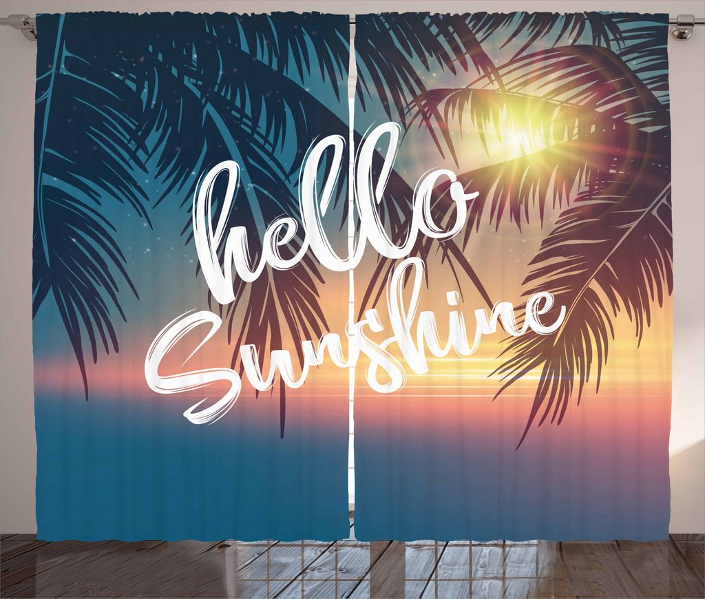 ABAKUHAUS hallo Sonnenschein Rustikaler Gardine, tropische Palmen, Schlafzimmer Kräuselband Vorhang mit Schlaufen und Haken, 280 x 245 cm, Mehrfarbig