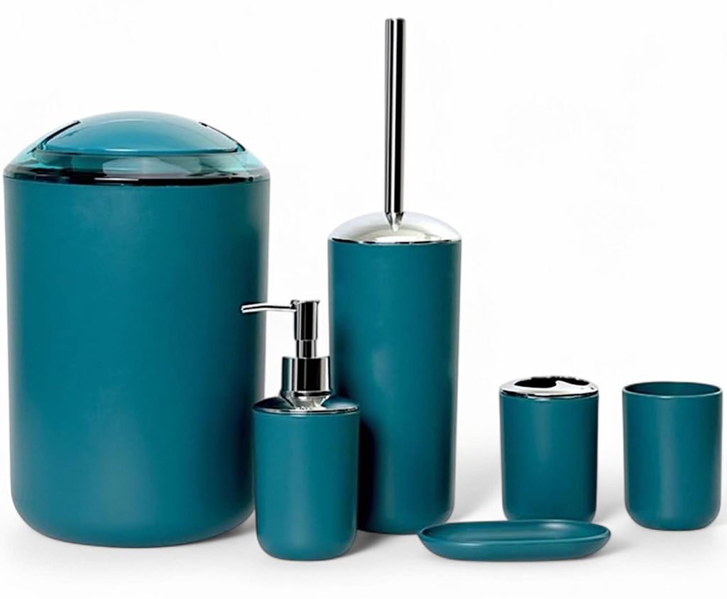 6tlg Badset Badezimmer Zubehör Set: (Dunkel Türkis Design Produktbild 