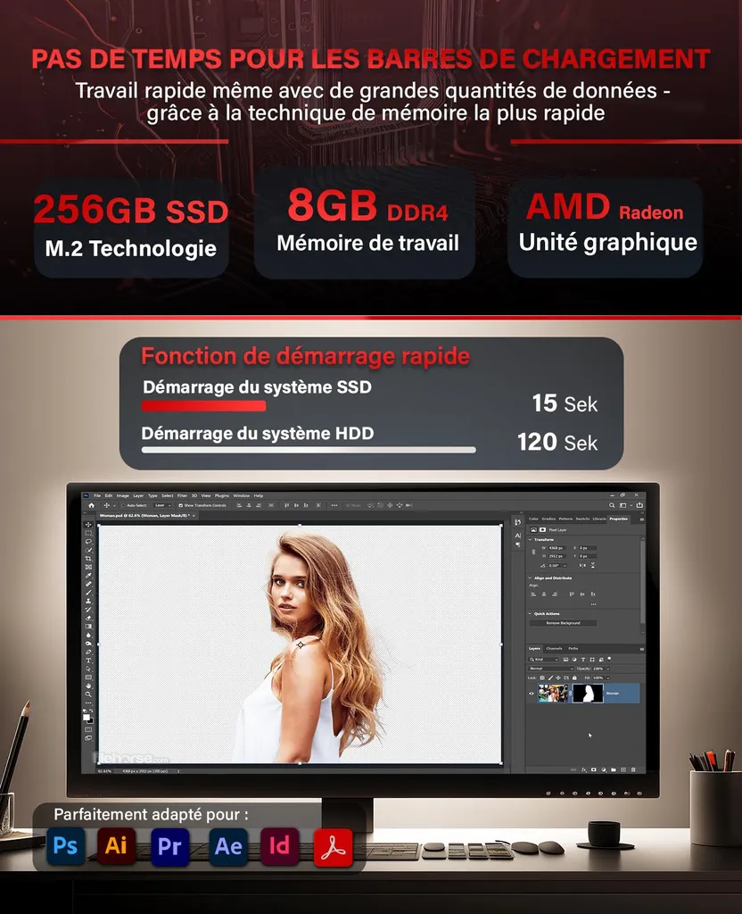 PC Fixe Greed Basic V2 - AMD Ryzen 5 4600G - 8Go RAM - 256Go SSD - Win 11 - 4