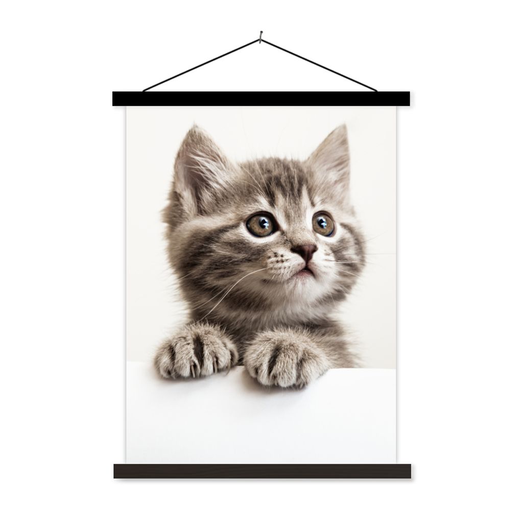 MuchoWow Textilposter Katze - Grau - Tiere 120x160 cm mit schwarzem Rahmen - Magnetischer