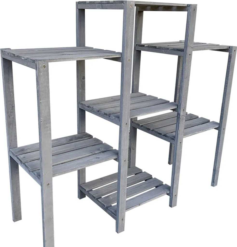 Scala per Fiori Grigio in Legno - Scaffale Porta Piante da Esterno e Interno