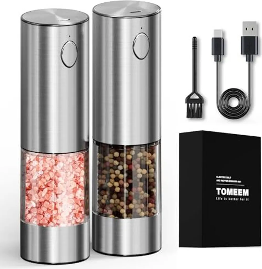 Macinapepe Elettrico USB Acciaio Inox e Vetroceramica - Set 2 Pezzi