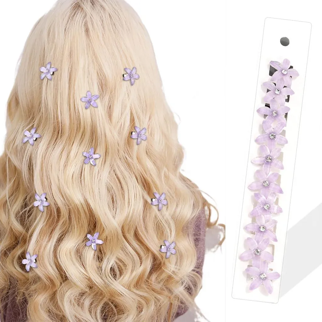 Barrettes violettes en métal et strass : lot de 10 bijoux de tête chic