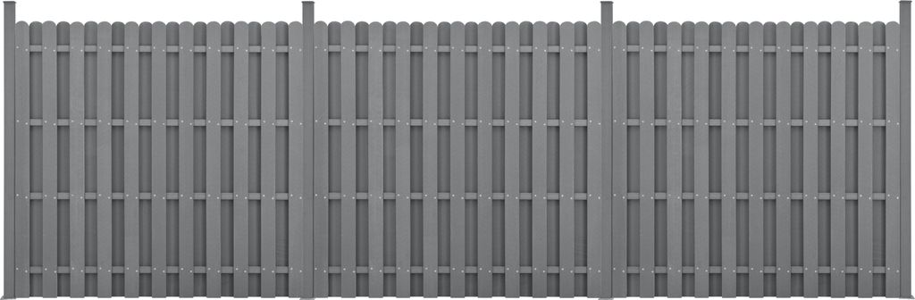 A gray WPC fence with vertical slats.