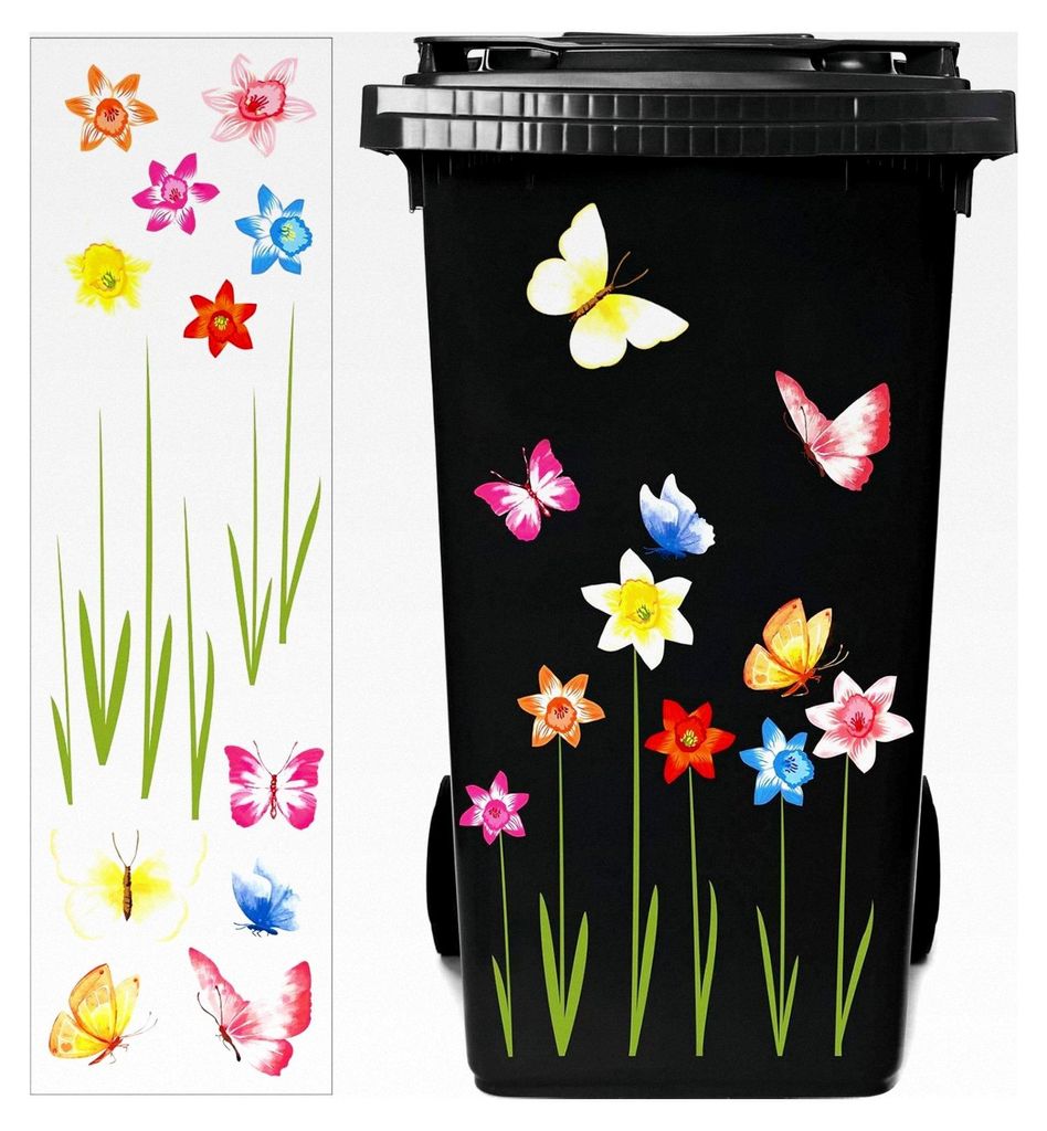 Wetterfeste Blumenaufkleber für Mülleimer und Haushaltsdekoration (Bunt)