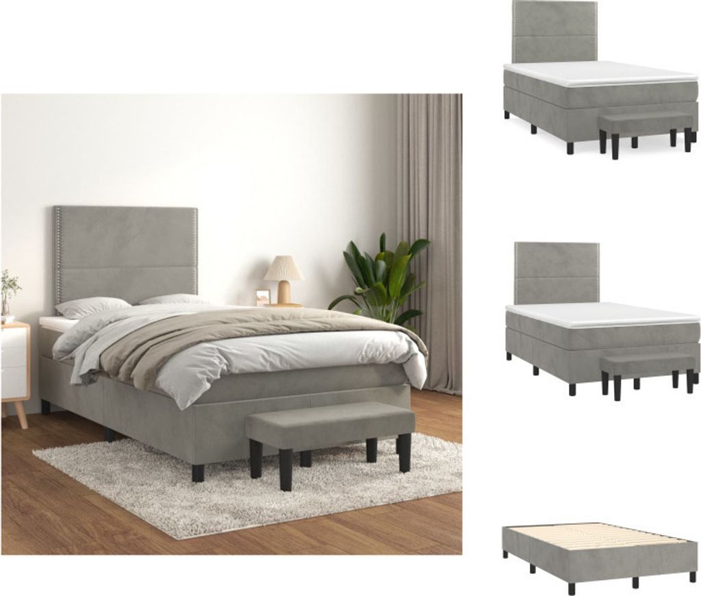 vidaXL Boxspringbett mit Matratze Hellgrau 120x200 cm Samt - Betten & Bettgestelle