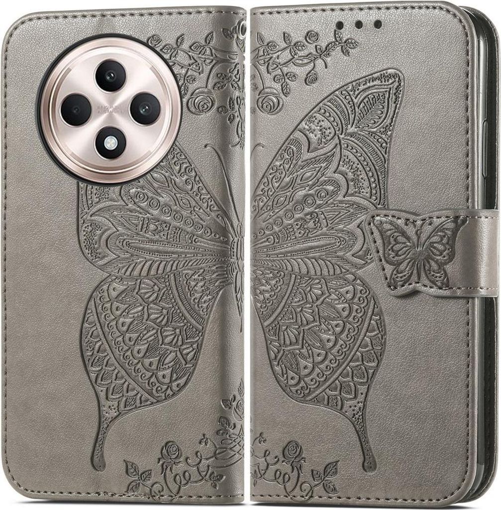 OPPO Reno12 F 5G Hülle - Coverup Schmetterling Klapphülle - Taupe Grau