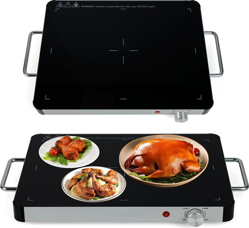 GOPLUS Elektrische Warmhalteplatte, Wärmeplatte mit 30°C-120°C einstellbare Temperatur, gehärteter Glas, Speisewärmer für Partys (M, 48 x 32 ...