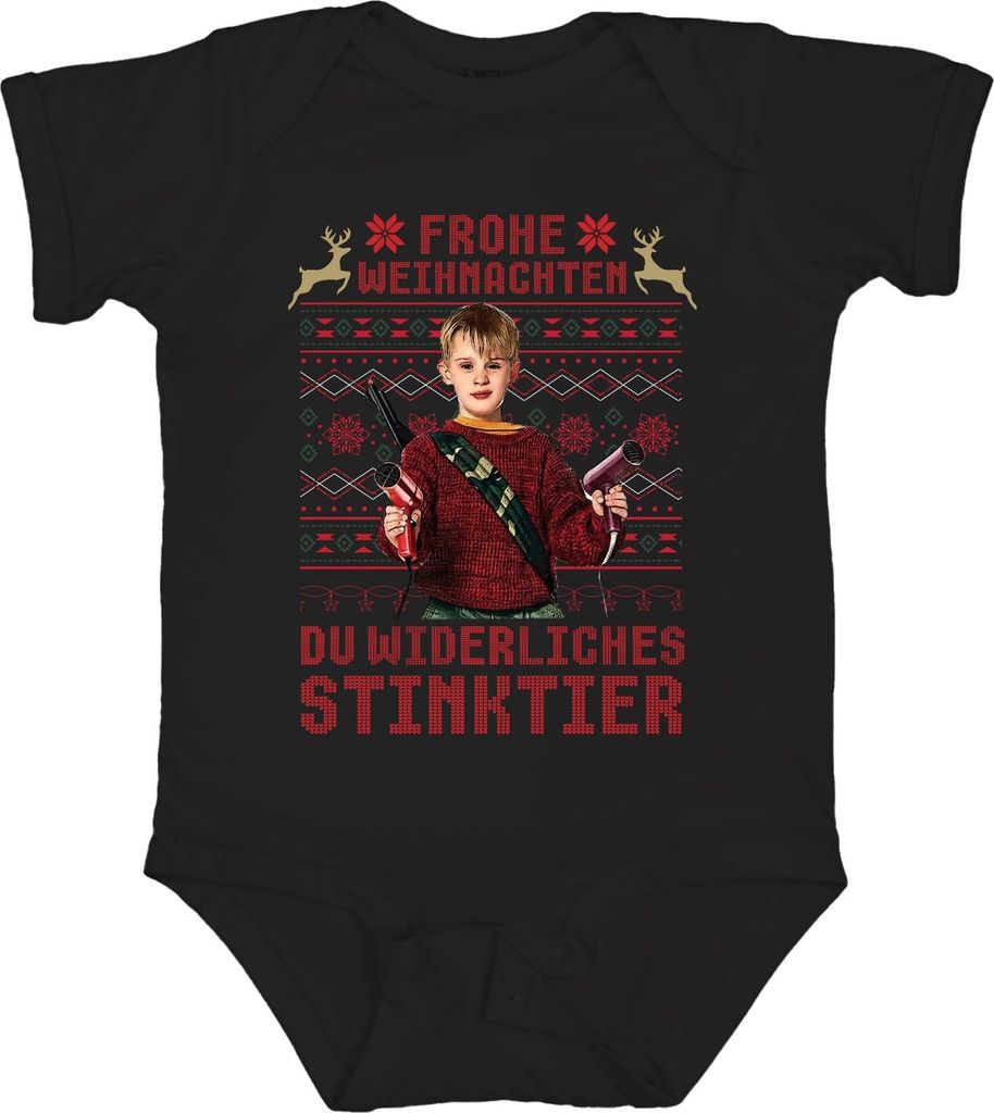 Frohe Weihnachten Du widerliches Stinktier Kevin Allein Zuhaus Unisex Baby Body, Schwarz, 18/24