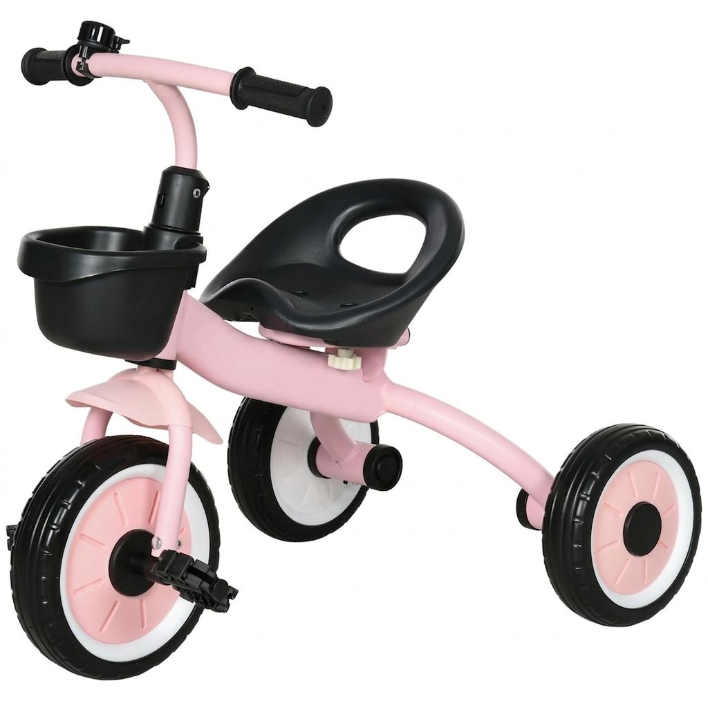Dreirad für Kinder 2-5 Jahre mit höhenverstellbarem Sitz, Klingel und Fahrradkorb, robuster Metallrahmen mit 10-Zoll-Vorderrad und 8-Zoll-Hinterr...