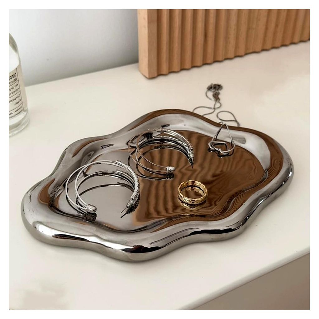 Keramik Schmuckschale für Frauen, Schmucktablett, Trinket-Tablett, Wolkenform Halter Raumdekoration Geschenk (Silber)