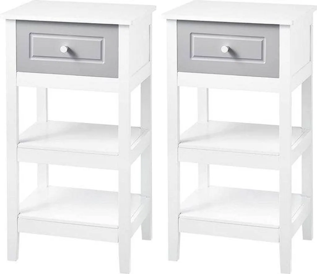Paire de tables de chevet pour lit haut - Rangement chambre blanc brillant