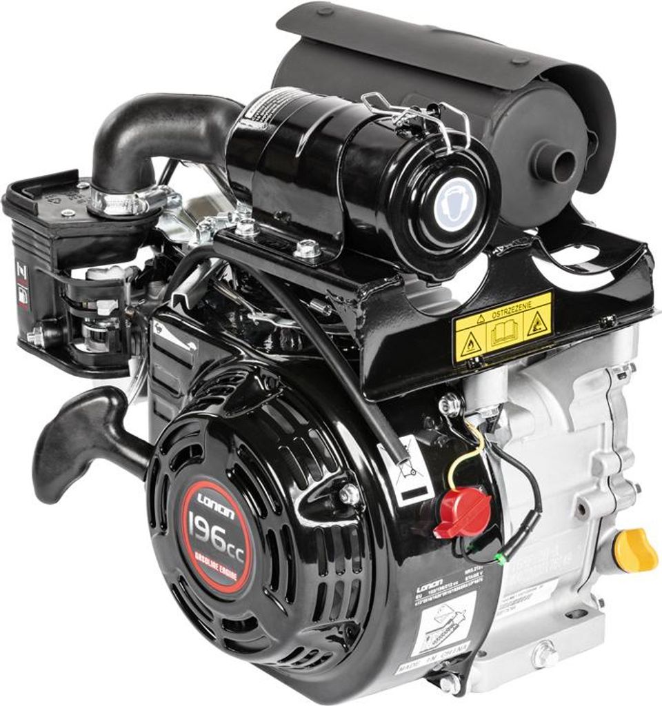 A close-up studio shot of a small engine.