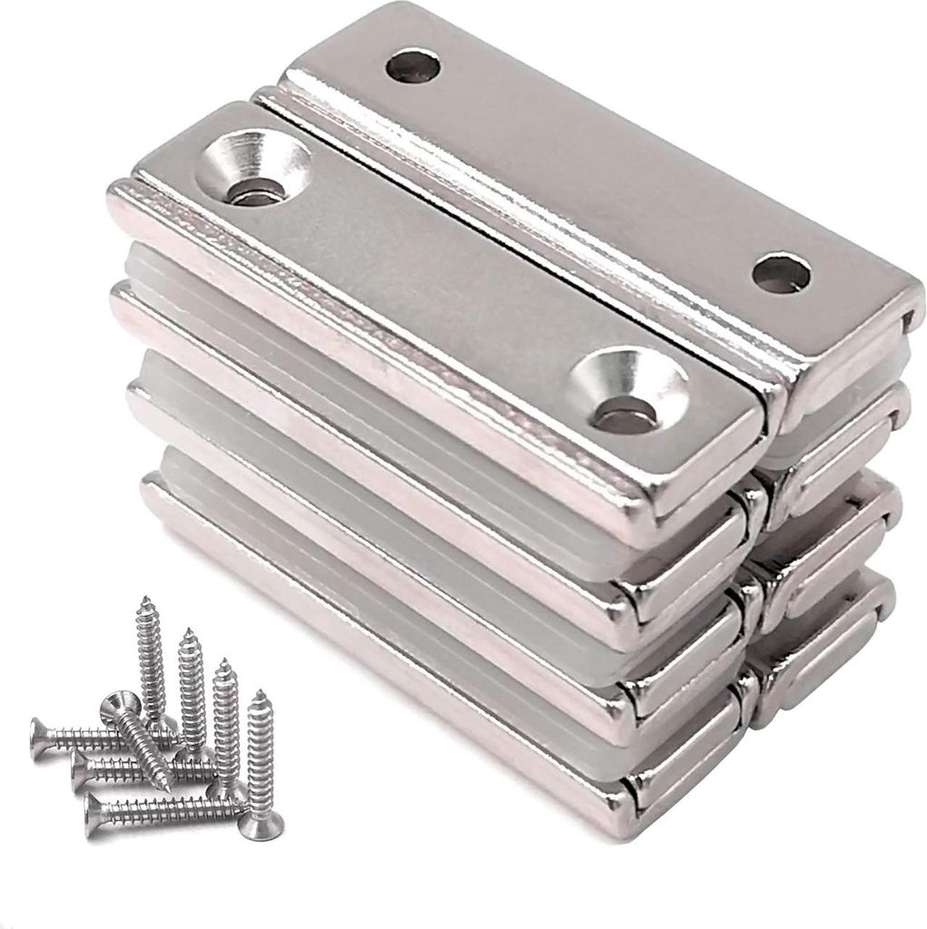 8 Rechteckmagnete 17 kgf 40 x 13,5 x 5 mm mit Senkung und Kapsel, Topfmagnete für Haushalt und Industrie mit Schrauben