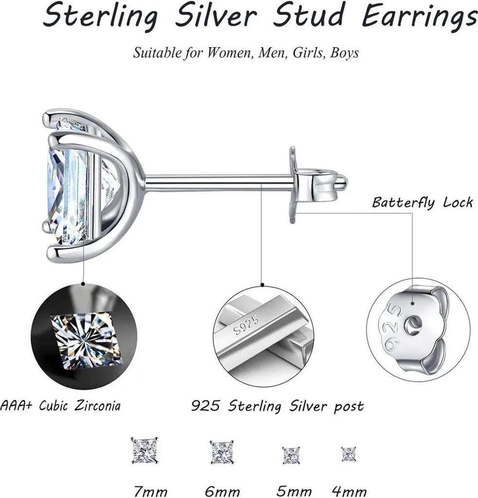 Clous d'oreilles mixtes en argent et oxyde de zirconium, pack de 4