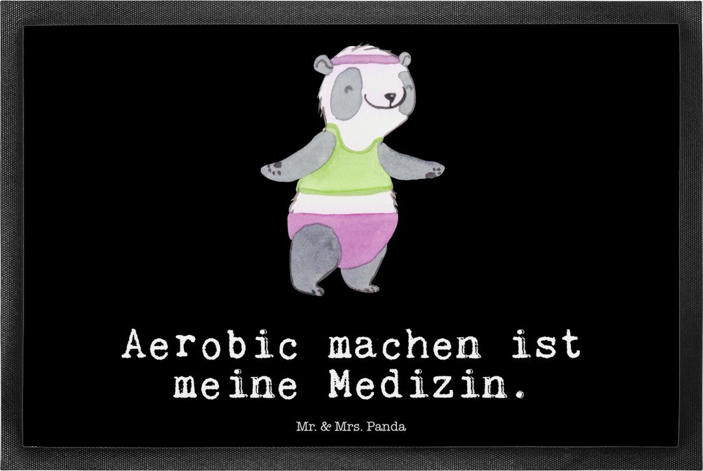 Mr. & Mrs. Panda Schmutzmatte Panda Aerobic 40 x 60 cm - Schwarz - Geschenk, fußmatte, Fitness, Fußabtreter, Fußabstreifer, Schmutzfangmatte, Gu...