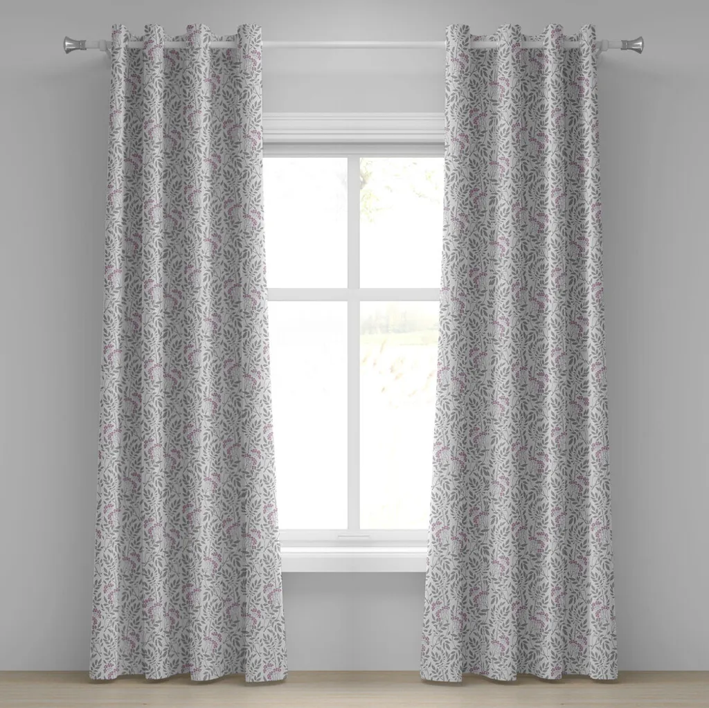 Paire de rideaux décoratifs vintage gris 280 x 175 cm fleurs et baies