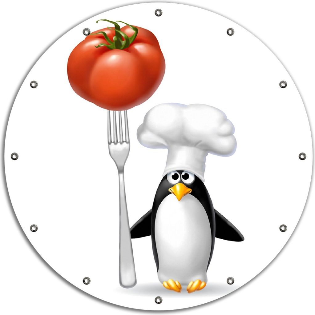 Wallario rundes Outdoor-Poster für Garten oder Balkon, Motiv Pinguin Koch, 90 cm Durchmesser