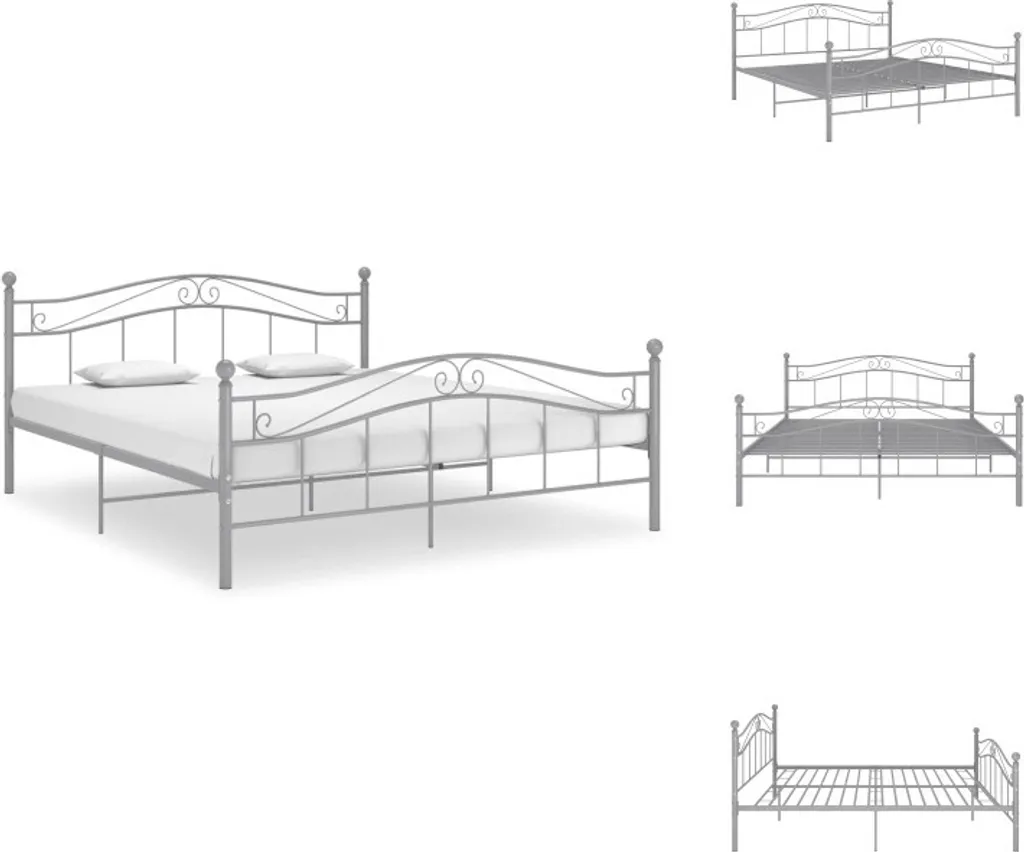 Lit 2 Personnes 140x200 cm Gris Métal Idéal pour Petite Chambre