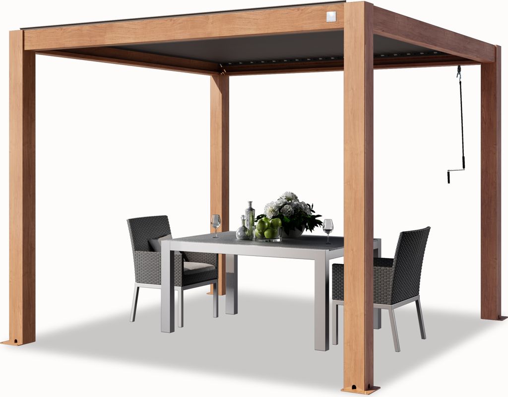 PRIMEYARD Pergola 3x3 m Aluminium Pfosten in Holzoptik mit Lamellendach aus Aluminium