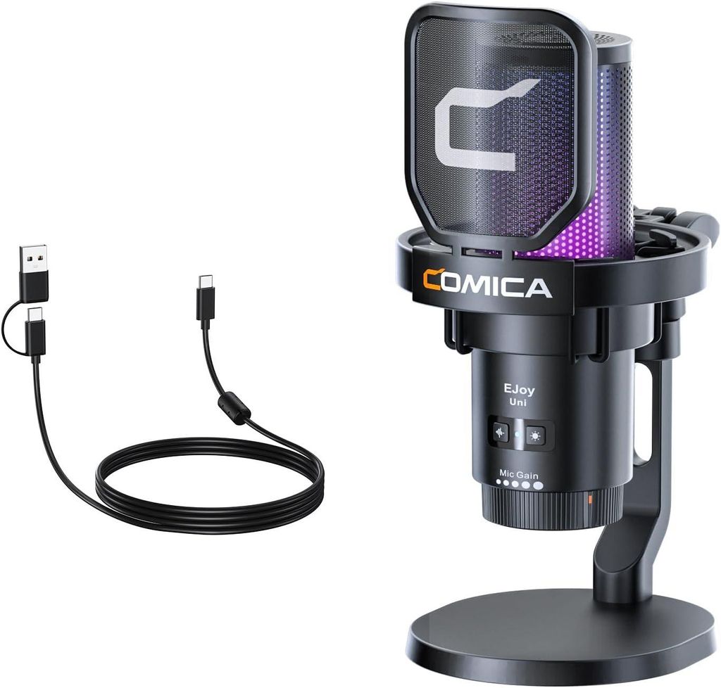 Kabelloses USB Gaming Mikrofon PC, Streaming & Podcast Mikrofon mit RGB, Stummschaltung, Gain-Regler, 48kHz/24Bit Aufnahme für PS4/PS5/Mac/Laptop