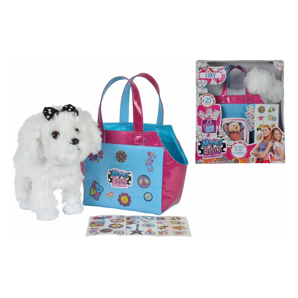 Simba Maggie & Bianca Chien Luxy Peluche Interactive avec Sac de Mode