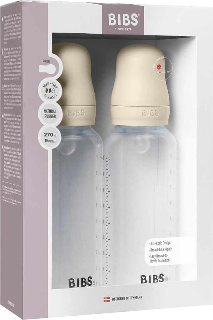 Bibs Flasche - Medium Flow - 2 Stück - 270 ml - Silicone - Ivory | Fläschchen